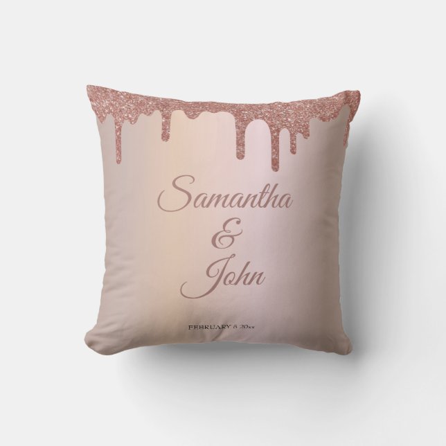 Personalised Rose Gold Glitter Sparkle, Dripping g Cushion (Front)