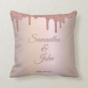 Personalised Rose Gold Glitter Sparkle, Dripping g Cushion