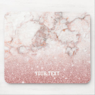 Personalised Rose Gold Glitter White Marble Mouse Mat