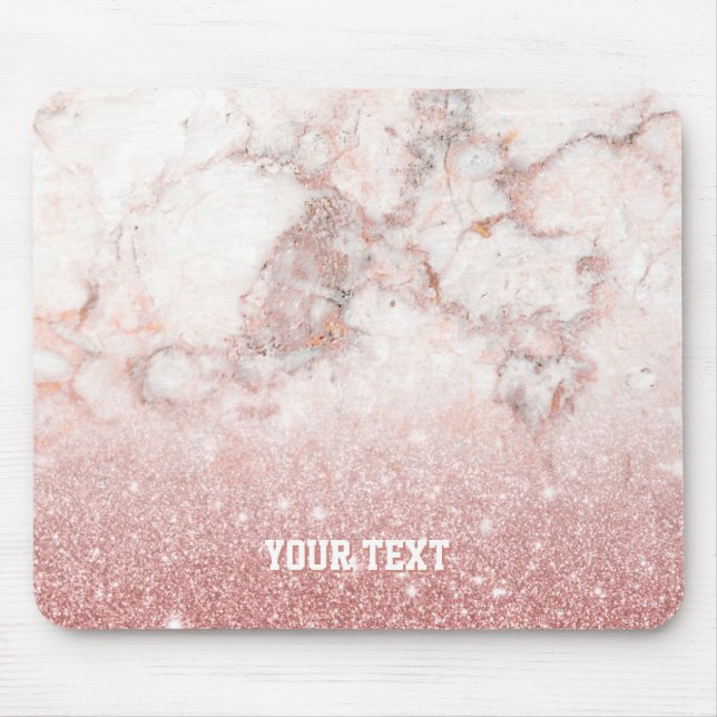 Personalised Rose Gold Glitter White Marble Mouse Mat (Front)
