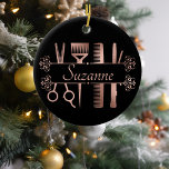 Personalised Rose Gold hair Stylist Hairdresser Ceramic Tree Decoration<br><div class="desc">This design may be personalised in the area provided by changing the photo and/or text. Or it can be customised by choosing the click to customise further option and delete or change the colour of the background, add text, change the text colour or style, or delete the text for an...</div>