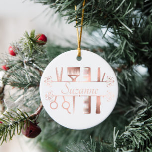 Personalised Rose Gold hair Stylist Hairdresser Ceramic Tree Decoration