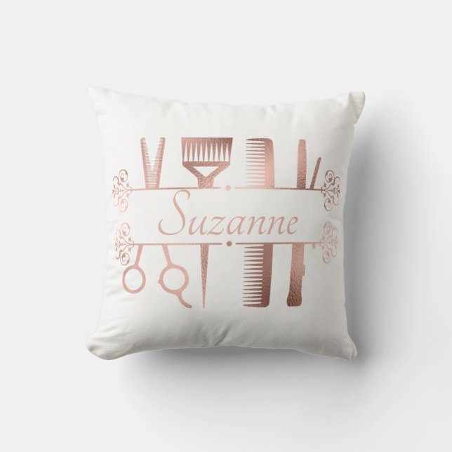 Personalised Rose Gold hair Stylist Hairdresser Cushion (Front)