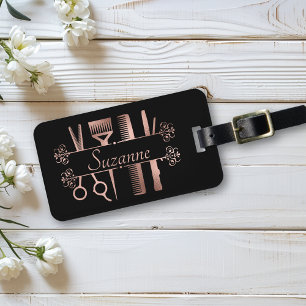 Personalised Rose Gold hair Stylist Hairdresser Luggage Tag