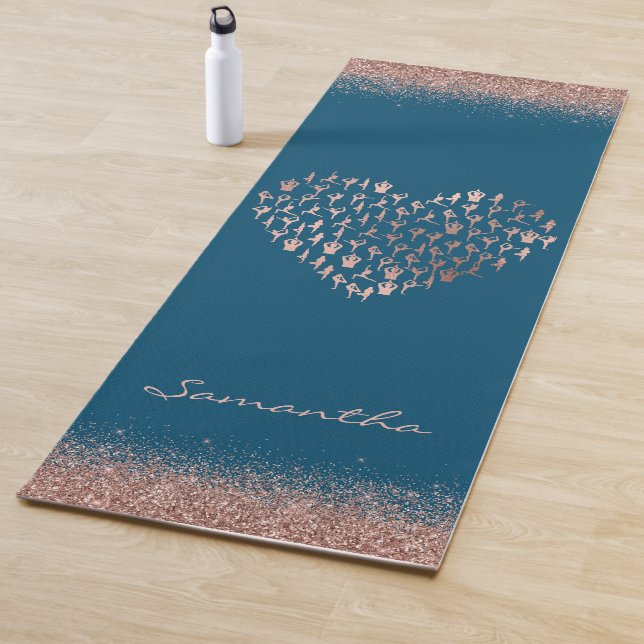 Personalised Rose Gold Heart Poses Namaste Yoga Ma Yoga Mat (In Situ)