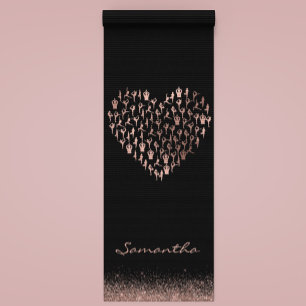 Personalised Rose Gold Heart Poses Namaste Yoga Mat