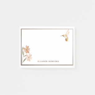 Personalised Rose Gold Hummingbird and Flower Post-it Notes