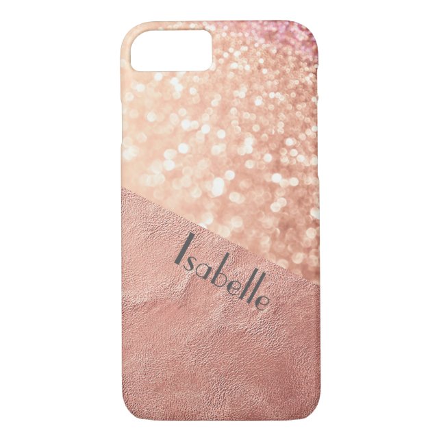 Personalised Rose Gold Leather Glitter Clear case (Back)