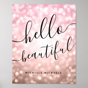 Personalised Rose Gold Lights "Hello Beautiful" Poster