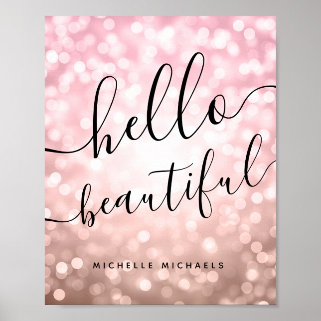 Personalised Rose Gold Lights "Hello Beautiful" Poster (Front)