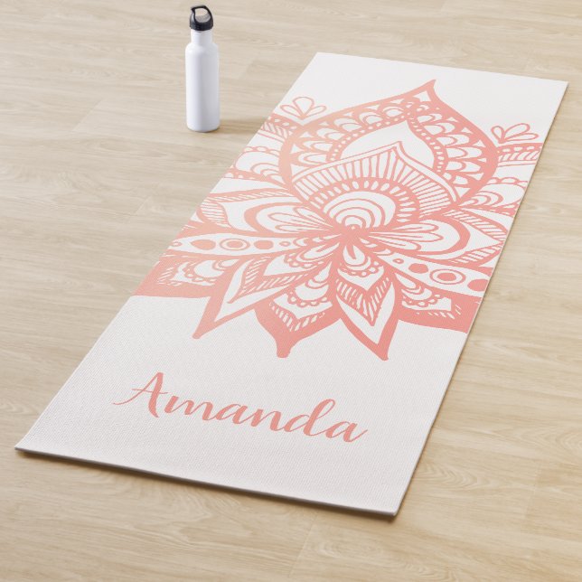 Personalised Rose Gold Lotus Flower Mandala Pink Yoga Mat (In Situ)