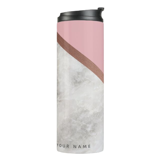 Personalised Rose Gold Marble Effect Travel Mug (Rotated Left)