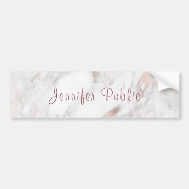 Personalised Rose Gold Marble Handwritten Script Bumper Sticker (Front)