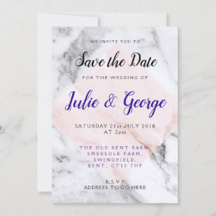 Personalised Rose Gold Marble Save the Date Invitation