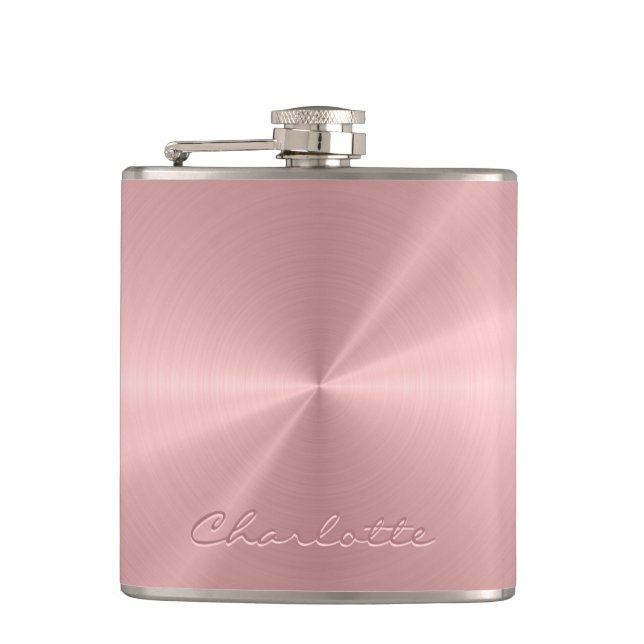 Personalised Rose Gold Metallic Radial Texture Hip Flask (Front)
