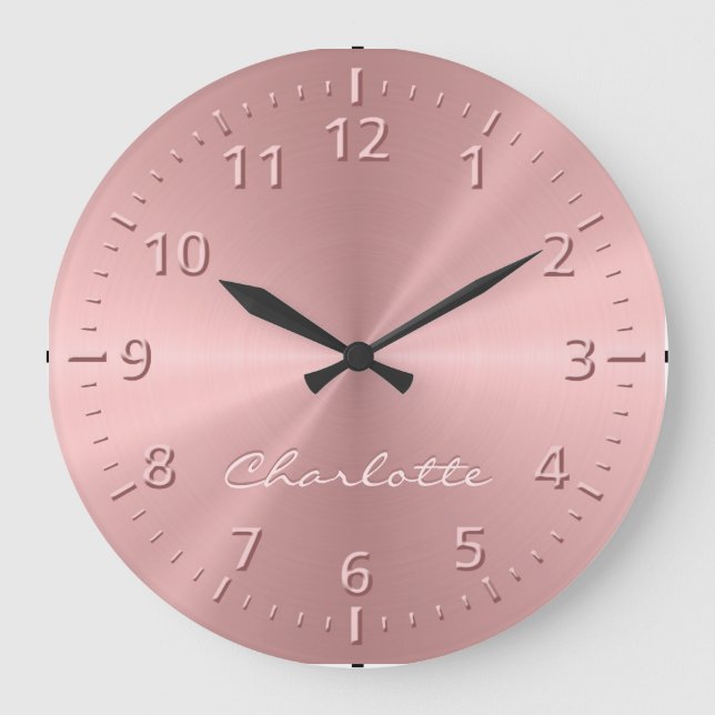 Personalised Rose Gold Metallic Radial Texture Large Clock (Front)