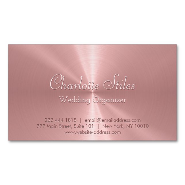 Personalised Rose Gold Metallic Radial Texture Magnetic Business Card (Front)