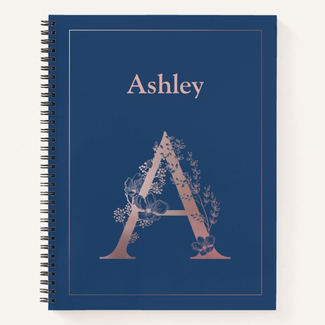 Personalised Rose Gold Monogram Initial A Notebook (Front)