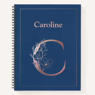 Personalised Rose Gold Monogram Initial C Notebook