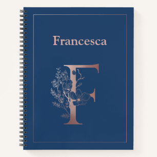 Personalised Rose Gold Monogram Initial F Notebook