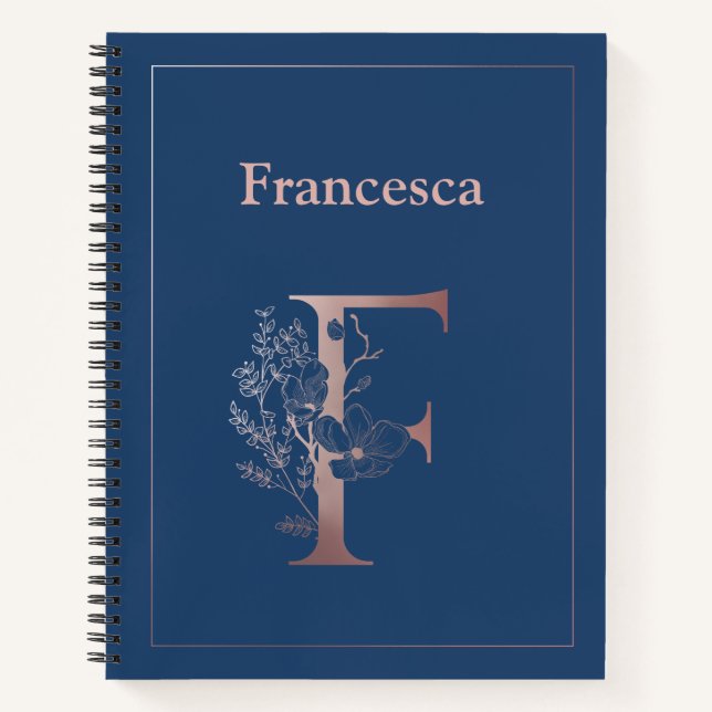 Personalised Rose Gold Monogram Initial F Notebook (Front)