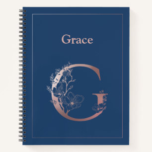 Personalised Rose Gold Monogram Initial G Notebook