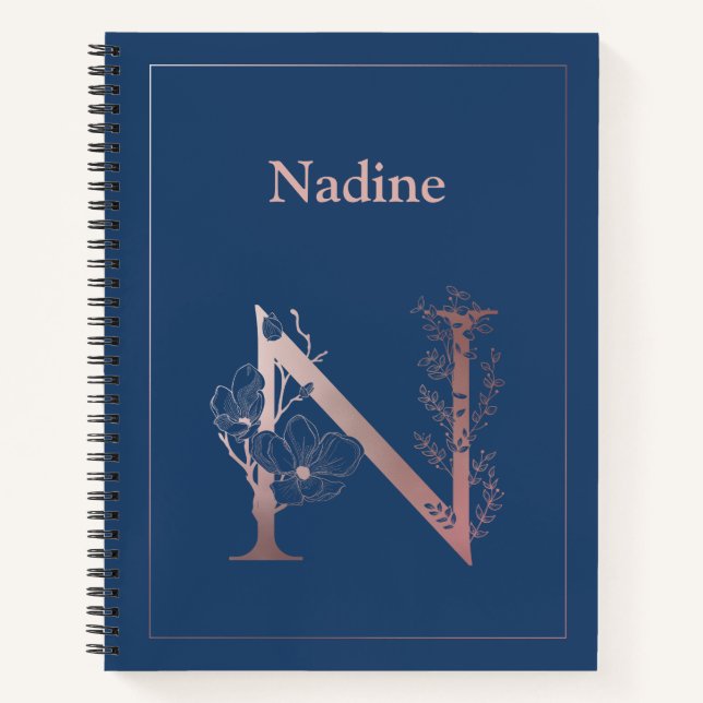 Personalised Rose Gold Monogram Initial N Notebook (Front)