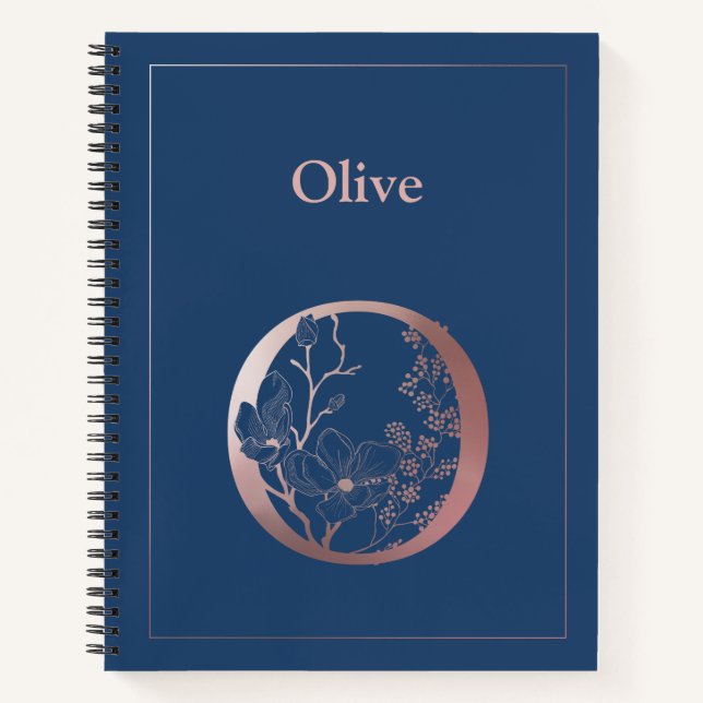 Personalised Rose Gold Monogram Initial O Notebook (Front)