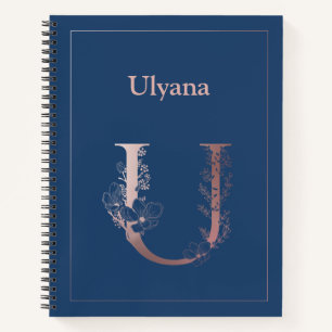 Personalised Rose Gold Monogram Initial U Notebook