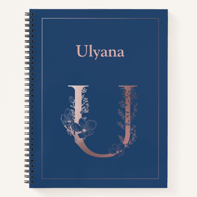 Personalised Rose Gold Monogram Initial U Notebook (Front)