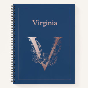 Personalised Rose Gold Monogram Initial V Notebook