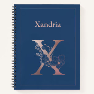 Personalised Rose Gold Monogram Initial X Notebook