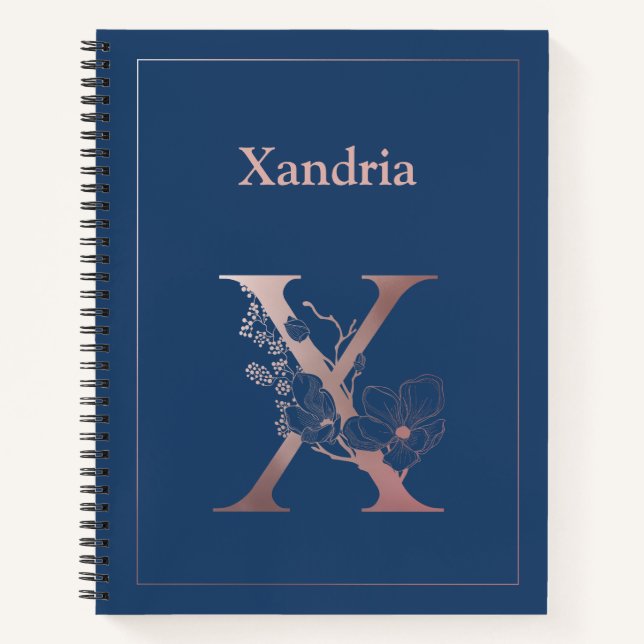 Personalised Rose Gold Monogram Initial X Notebook (Front)