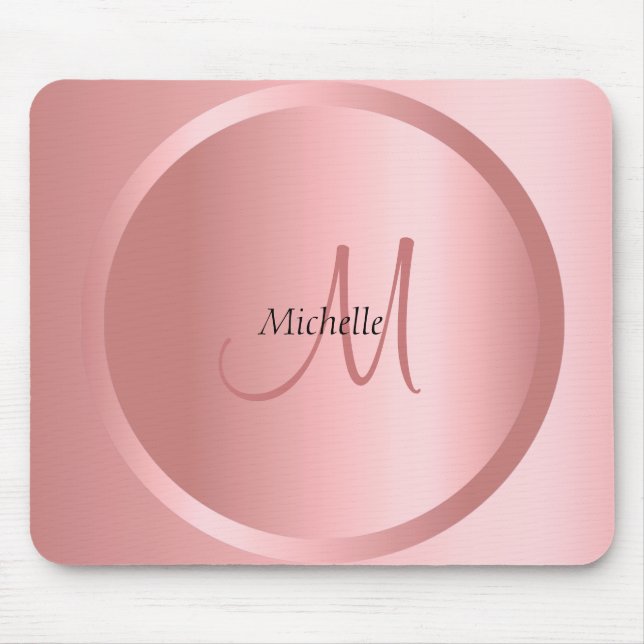 Personalised Rose Gold Monogram Modern Elegant Mouse Mat (Front)