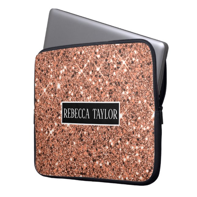 Personalised Rose Gold Monogram Name Laptop Sleeve (Front Left)