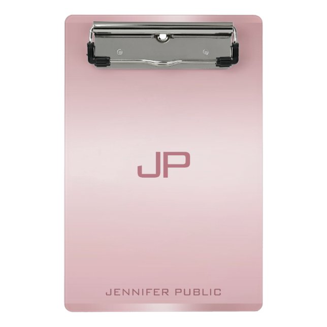Personalised Rose Gold Monogram Template Classic Mini Clipboard (Front)