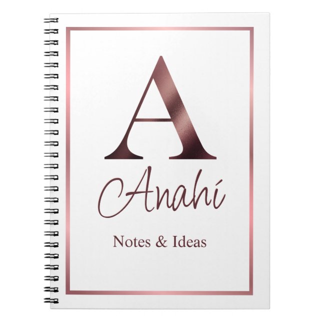 Personalised Rose Gold Monogram | White Notebook (Front)