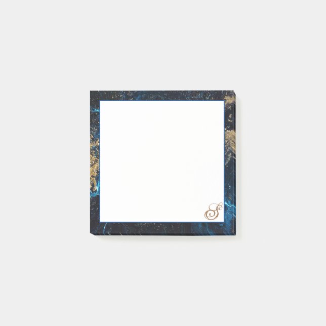 Personalised Rose Gold Navy Blue MARBLE Sticky Post-it Notes (Front)