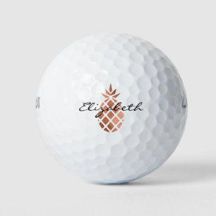 Personalised Rose Gold Pineapple Script Golf Balls