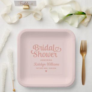 Personalised Rose Gold Pink Wedding Bridal Shower Paper Plate