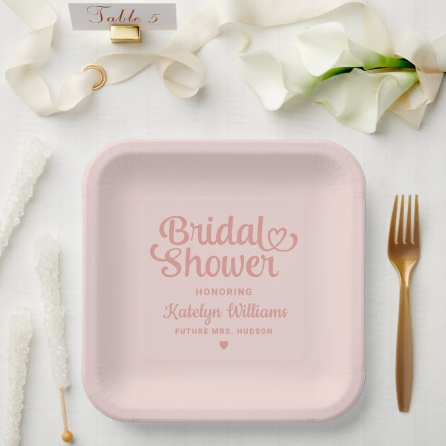 Personalised Rose Gold Pink Wedding Bridal Shower Paper Plate (Wedding)