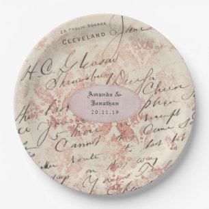 Personalised Rose Gold Shabby-Chic Wedding Paper Plate