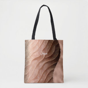 Personalised Rose Gold Shimmer Texture Glitter Wav Tote Bag