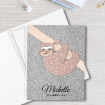 Personalised Rose Gold Silver Glitter Sloth  Planner<br><div class="desc">This planner is decorated with a cute drawing of a blush pink glitter smiling baby sloth hanging from a branch on a silver glitter background.
You can customise this planner with your name and year.
Original Drawing © Michele Davies.</div>