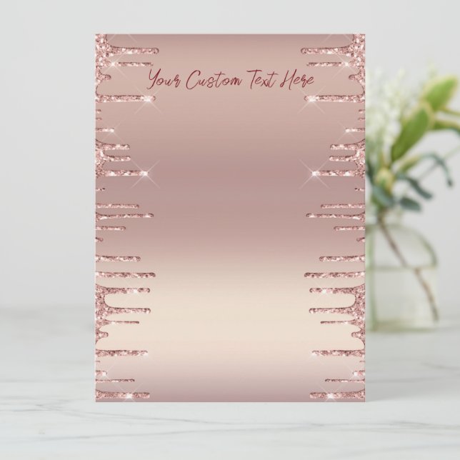 Personalised Rose Gold Sparkly Drips Menu Example (Standing Front)