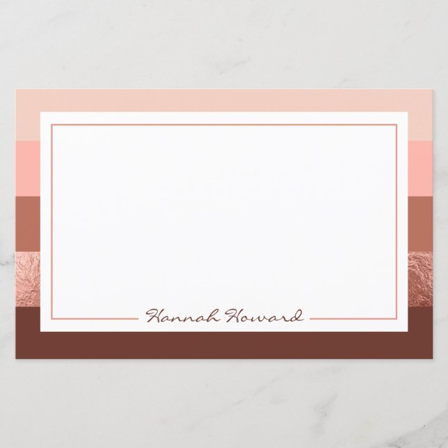 Personalised Rose Gold Striped Stationery Paper (Front)