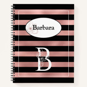 Personalised Rose Gold Stripes with Initial B Notebook