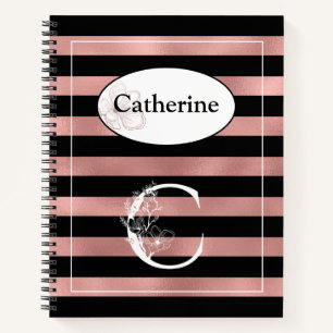 Personalised Rose Gold Stripes with Initial C Notebook