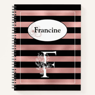 Personalised Rose Gold Stripes with Initial F Notebook
