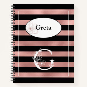 Personalised Rose Gold Stripes with Initial G Notebook